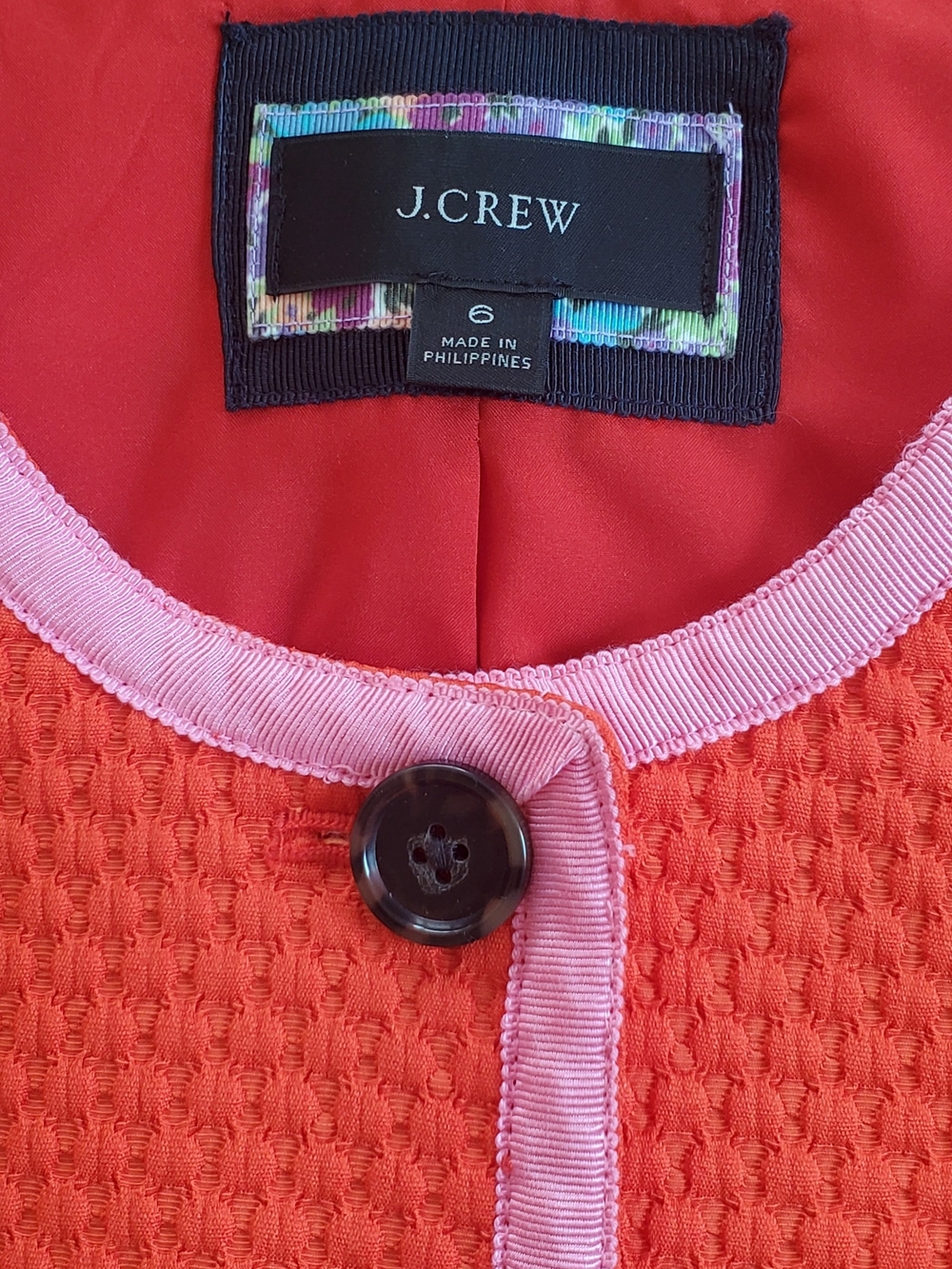 J. Crew Jcrew Womens Orange Quilted Jacket with Pink Grograin Trim Size 6 - Picture 5 of 10